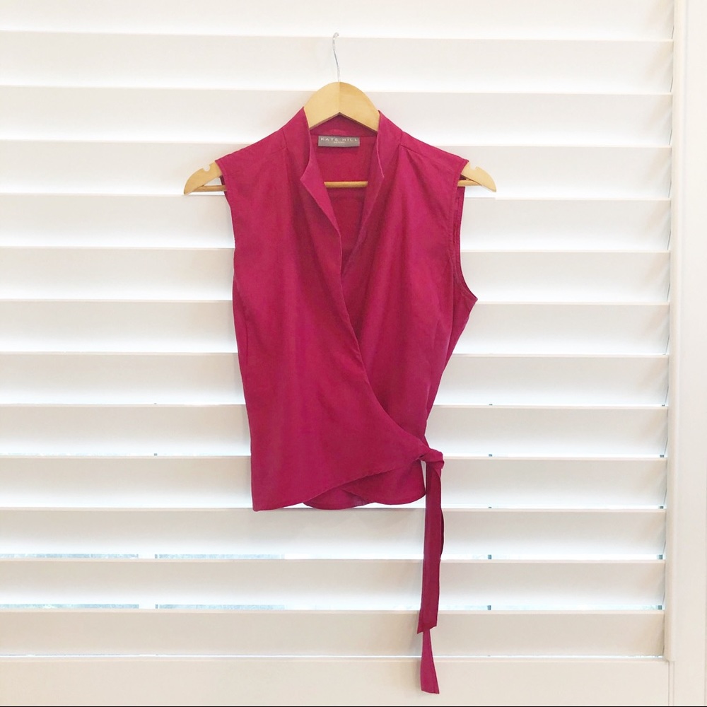 Kate Hill 100% Silk Petites Wrap Top- Red-12P
